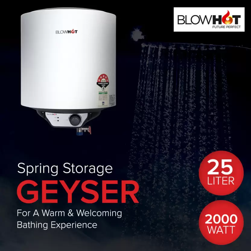 Blowhot 25 L Storage Water Geyser (Spring BEE 5 Star Rating Metallic Body Copper Heating Element, White) - Image 2