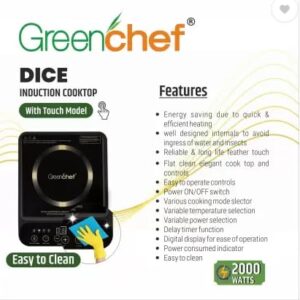 Greenchef New Launch Dice 2000 Watt Induction Cooktop, LED Touch Panel, Black