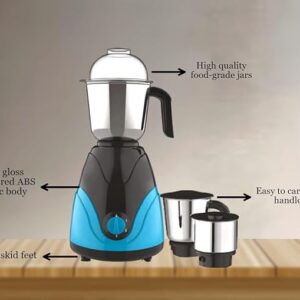 Omega's Bullet Powerfull Grinding | Heavy Duty Operation | Low Noise Operaton | Mixer Grinder 750 W, 3 Jars (Sea green)