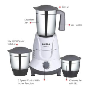 BALTRA Dream 3 Jar 550Watt Mixer Grinder, white (BMG-156)