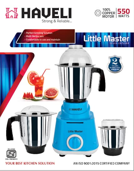 Haveli Mixer Grinder Little Master 550 W. 3 jars (blue & white) - Image 2