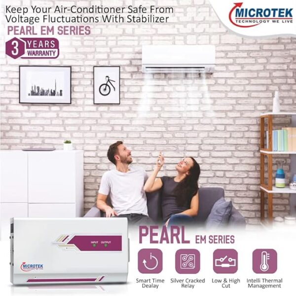 Microtek PEARL EM 4170+ LED Display Wall Mounted Automatic Voltage Stabilizer upto 1.5 Ton AC Working Power 150V-280V with 3 Year Warranty - Image 2