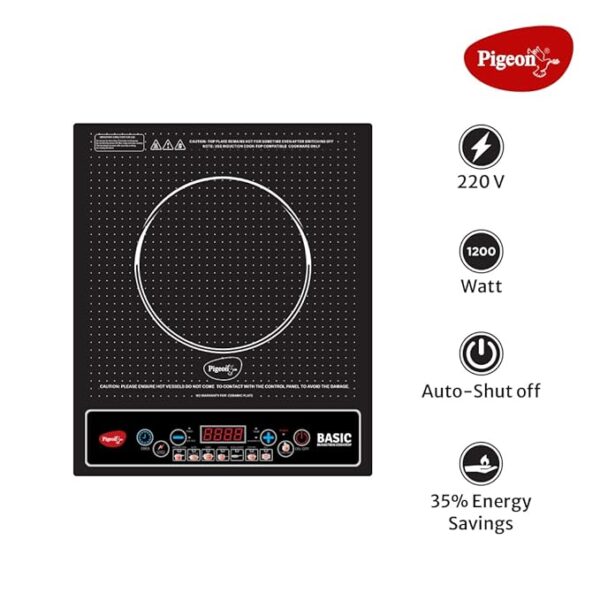 Pigeon Basic Induction Cooktop 1200 W, Auto-Shut off, Soft Push Button with 7 Segments LED Display for Power and Temperature - Black - Image 2