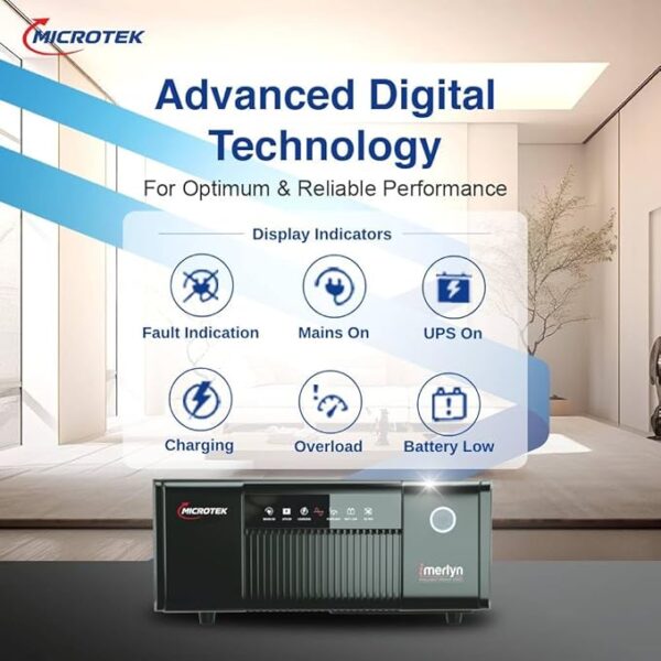 Microtek iMerlyn 1050 Advanced Digital 900VA/12V Inverter, Support 1 Battery With 2 Year Warranty for Home, Office & Shops - Image 2