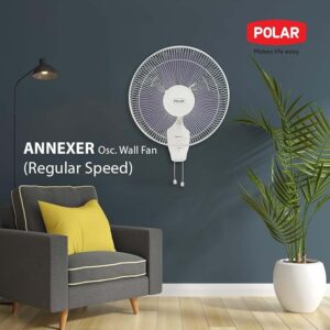 POLAR Annexer 400mm Wall Mounted Fan - Blue | Button Control 55 Watt Oscillating Electric Plastic ON/OFF & 3 speed rotary switch | For Kitchen, Living Room, Home Office, Dining Room