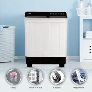 Roll over image to zoom in   VIDEO      Haier 7 Kg 5 star SEMI Automatic Top Loading Washing Machine HTW70-178BKN, Black, Anti Bacterial anti bacterial vortex Pulsator,2024, Magic Filter, 1300 RPM & Castors)