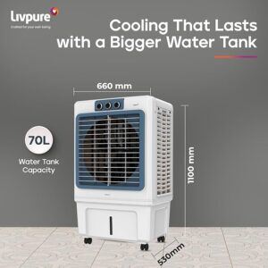 Livpure Iceblast Desert Air Cooler- 70L & 90L  | Cooler with High Air Delivery, Ice Chamber, Honeycomb Pads, Multi-Directional Wheels | Room Cooler with Inverter Compatibility| 2 year Warranty by Livpure