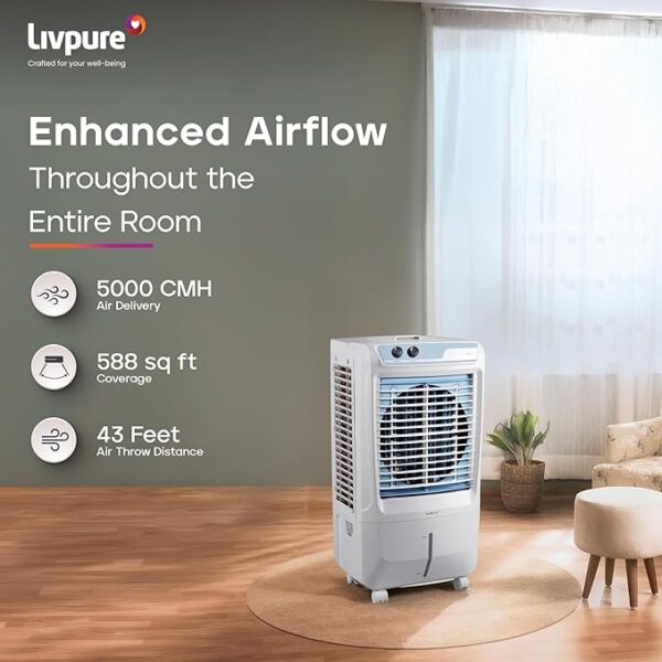 Livpure Koolbliss Desert Air Cooler - 65 L |16” Fan Blade| 190W Motor with Thermal Overload Protection | Antibacterial Honeycomb Pads | Inverter Compatibility| 2 Years Warranty on Motor - Image 3