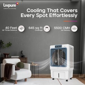 Livpure Iceblast Desert Air Cooler- 70L & 90L  | Cooler with High Air Delivery, Ice Chamber, Honeycomb Pads, Multi-Directional Wheels | Room Cooler with Inverter Compatibility| 2 year Warranty by Livpure