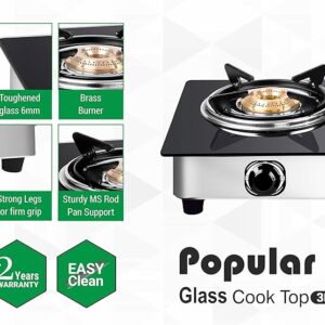 GREENCHEF Popular Glass cook top 3 Burner Gas stove,Stainless Steel Body (Manual Ignition)