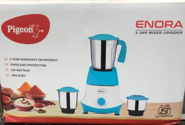 Pigeon MIXER GRINDER 500 W Mixer Grinder  (ENORA MIXER GRINDER 3JAR 500WATT | 3 Jars | Green, White) - Image 2