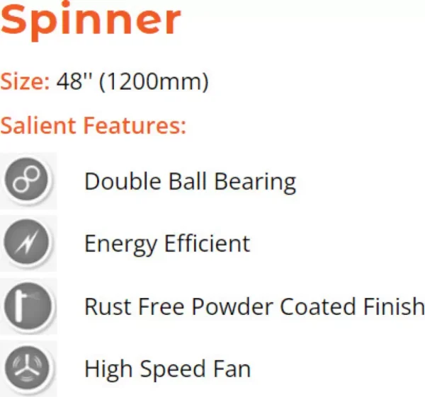 OMEGA'S Spinner Plus High speed 1 Star 1200 mm 3 Blade Ceiling Fan  (Energy Saving | white | Pack of 1) - Image 3