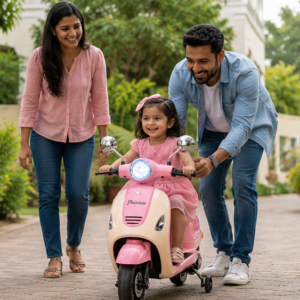 Kids Premium Electric Vespa Scooter with Parent Handle | 12V Battery Ride-On Scooter for Kids (Pink)