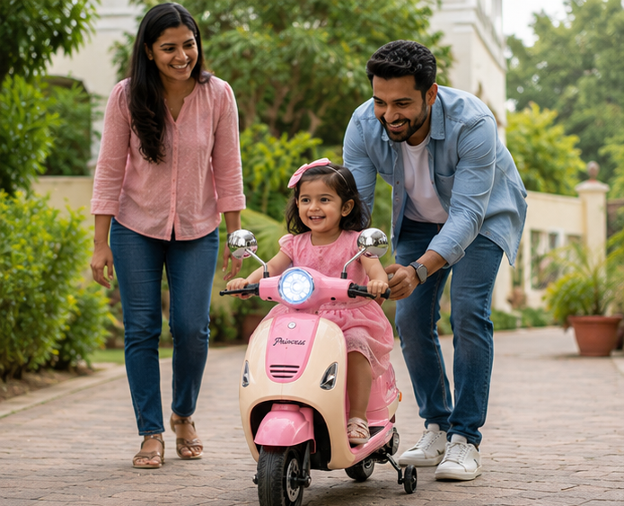 Kids Premium Electric Vespa Scooter with Parent Handle | 12V Battery Ride-On Scooter for Kids (Pink) - Image 5