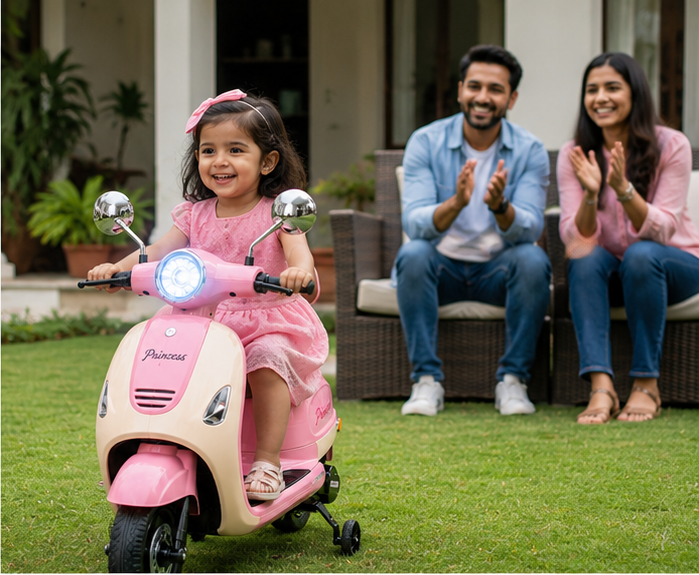 Kids Premium Electric Vespa Scooter with Parent Handle | 12V Battery Ride-On Scooter for Kids (Pink) - Image 6