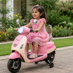 Kids Premium Electric Vespa Scooter with Parent Handle | 12V Battery Ride-On Scooter for Kids (Pink)