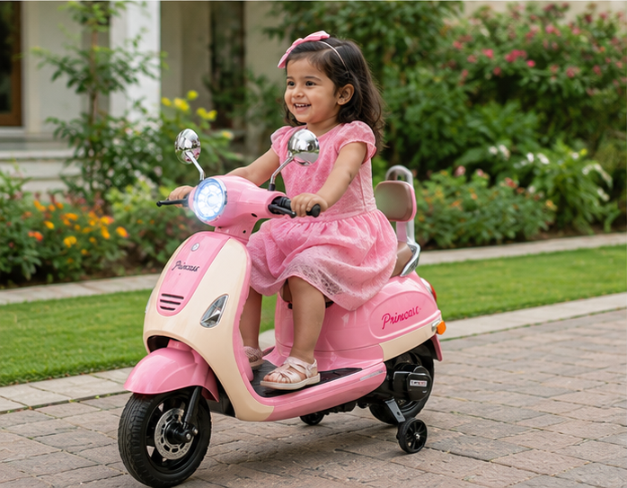 Kids Premium Electric Vespa Scooter with Parent Handle | 12V Battery Ride-On Scooter for Kids (Pink) - Image 7