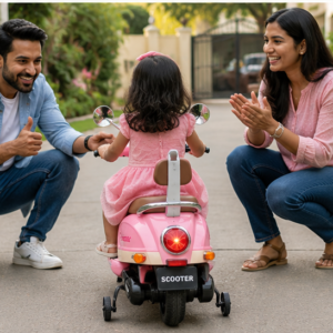 Kids Premium Electric Vespa Scooter with Parent Handle | 12V Battery Ride-On Scooter for Kids (Pink)