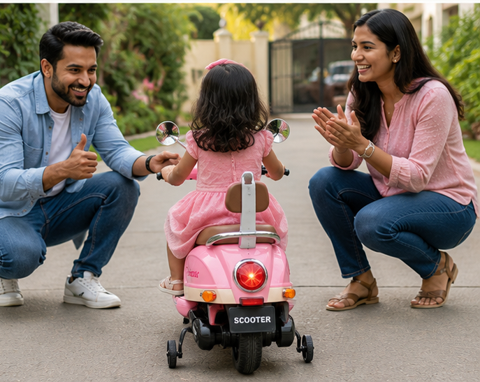 Kids Premium Electric Vespa Scooter with Parent Handle | 12V Battery Ride-On Scooter for Kids (Pink) - Image 8