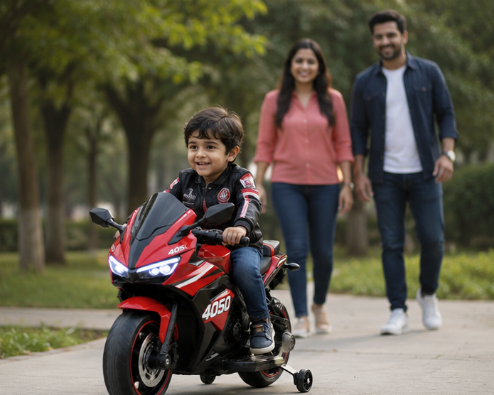4050 Premium Kids Electric Bike | 12V Battery Operated Ride-On Sports Bike with LED Lights, Music & Training Wheels - Image 6