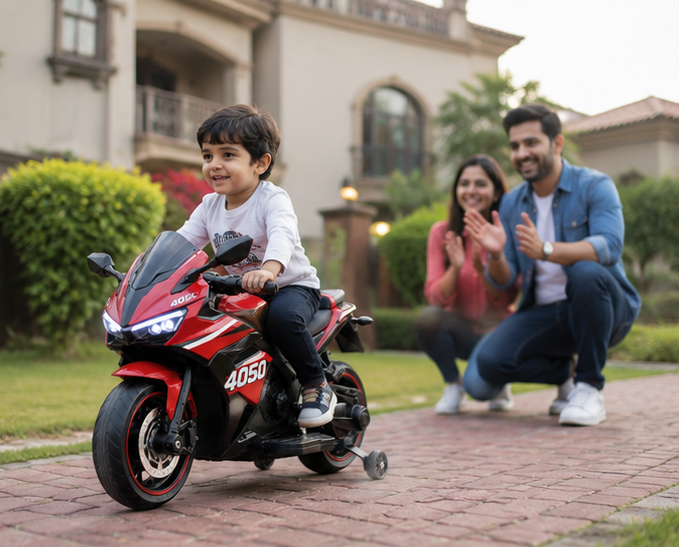 4050 Premium Kids Electric Bike | 12V Battery Operated Ride-On Sports Bike with LED Lights, Music & Training Wheels - Image 5