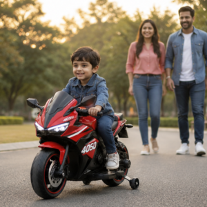 4050 Premium Kids Electric Bike | 12V Battery Operated Ride-On Sports Bike with LED Lights, Music & Training Wheels