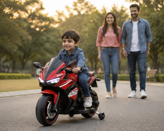 4050 Premium Kids Electric Bike | 12V Battery Operated Ride-On Sports Bike with LED Lights, Music & Training Wheels - Image 4