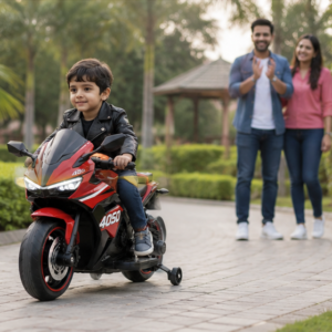 4050 Premium Kids Electric Bike | 12V Battery Operated Ride-On Sports Bike with LED Lights, Music & Training Wheels