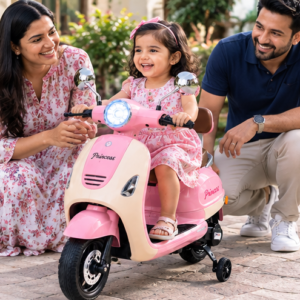 Kids Premium Electric Vespa Scooter with Parent Handle | 12V Battery Ride-On Scooter for Kids (Pink)