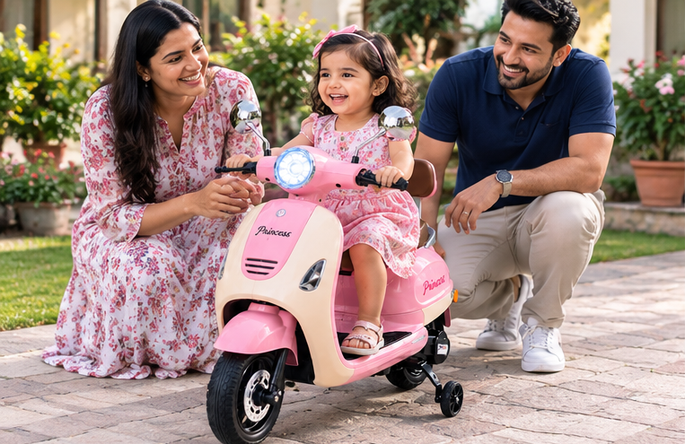Kids Premium Electric Vespa Scooter with Parent Handle | 12V Battery Ride-On Scooter for Kids (Pink) - Image 9
