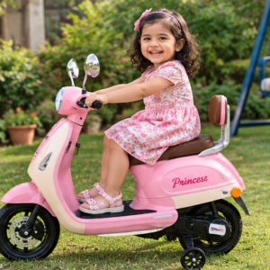 Kids Premium Electric Vespa Scooter with Parent Handle | 12V Battery Ride-On Scooter for Kids (Pink)