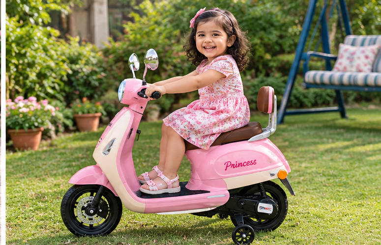 Kids Premium Electric Vespa Scooter with Parent Handle | 12V Battery Ride-On Scooter for Kids (Pink) - Image 10