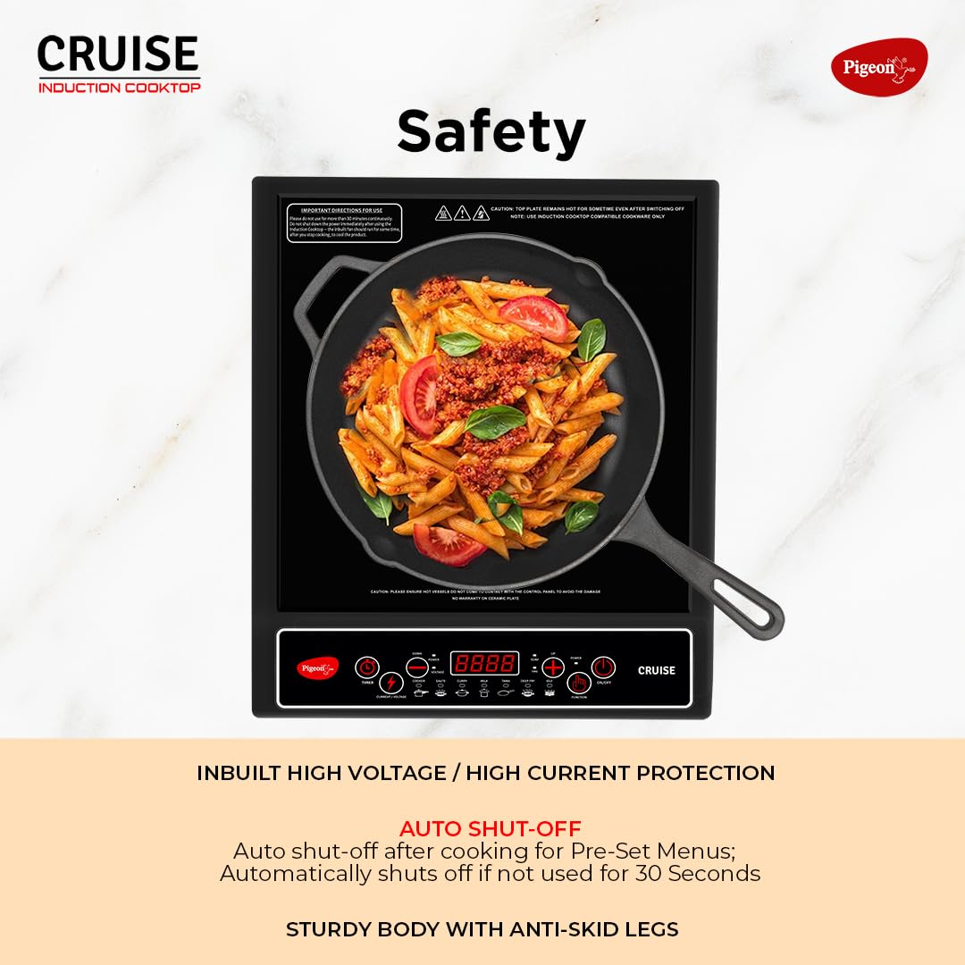 Pigeon by Stovekraft Cruise 1800 watt Induction Cooktop With Crystal Glass,7 Segments LED Display, Auto Switch Off - Black - Image 3