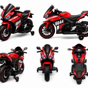 6644 Premium Kids Electric Bike | 12V Battery Operated Ride-On Sports Bike with LED Lights, Music & Training Wheels
