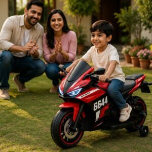 6644 Premium Kids Electric Bike | 12V Battery Operated Ride-On Sports Bike with LED Lights, Music & Training Wheels