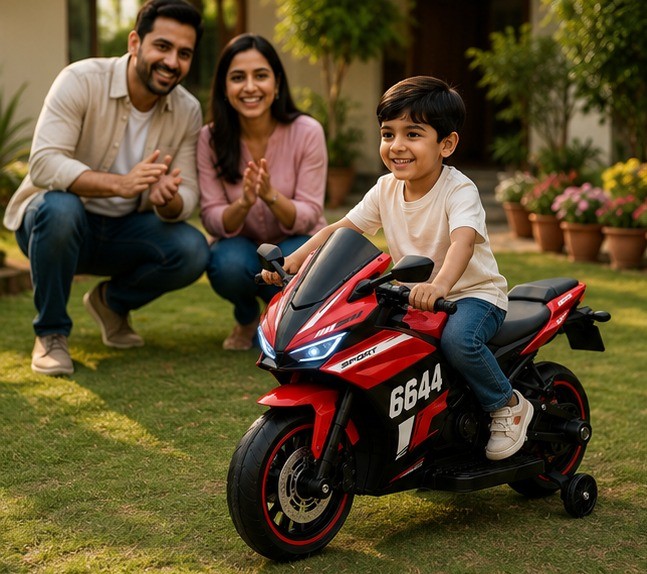 6644 Premium Kids Electric Bike | 12V Battery Operated Ride-On Sports Bike with LED Lights, Music & Training Wheels - Image 4