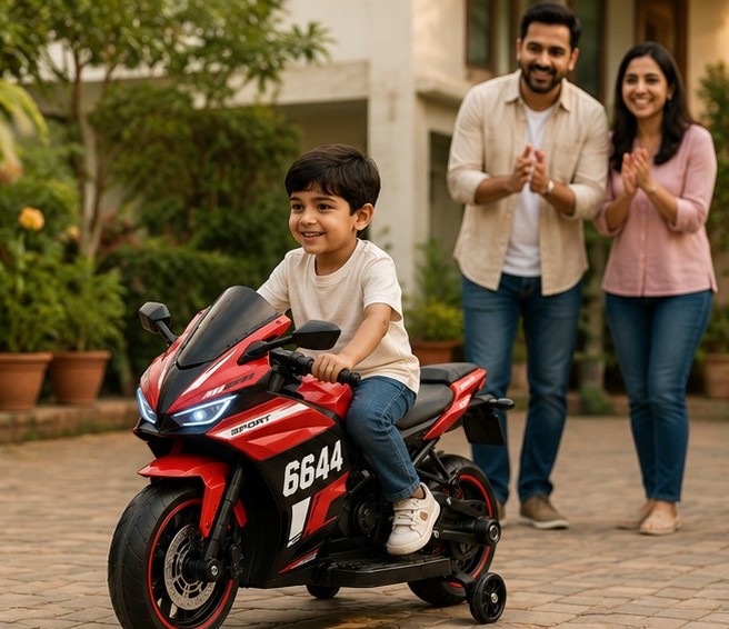 6644 Premium Kids Electric Bike | 12V Battery Operated Ride-On Sports Bike with LED Lights, Music & Training Wheels - Image 5