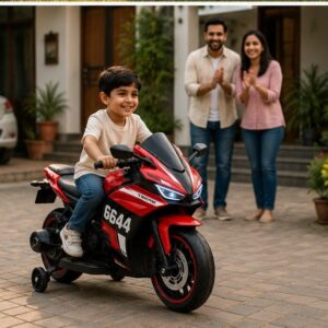 6644 Premium Kids Electric Bike | 12V Battery Operated Ride-On Sports Bike with LED Lights, Music & Training Wheels