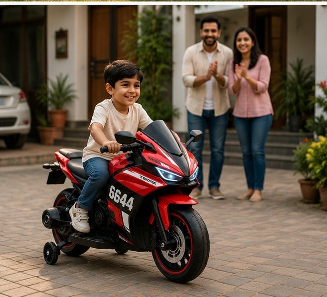 6644 Premium Kids Electric Bike | 12V Battery Operated Ride-On Sports Bike with LED Lights, Music & Training Wheels - Image 6