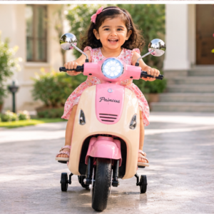 Kids Premium Electric Vespa Scooter with Parent Handle | 12V Battery Ride-On Scooter for Kids (Pink)