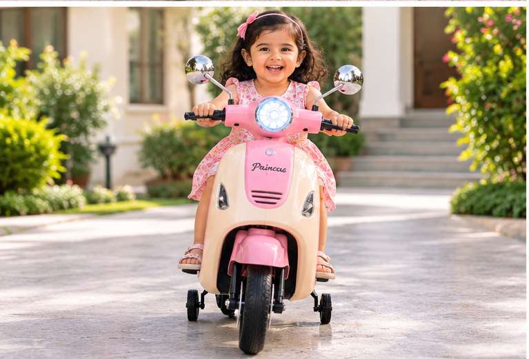Kids Premium Electric Vespa Scooter with Parent Handle | 12V Battery Ride-On Scooter for Kids (Pink) - Image 11