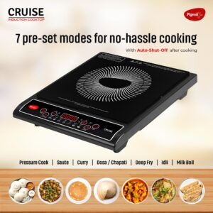 Pigeon by Stovekraft Cruise 1800 watt Induction Cooktop With Crystal Glass,7 Segments LED Display, Auto Switch Off - Black