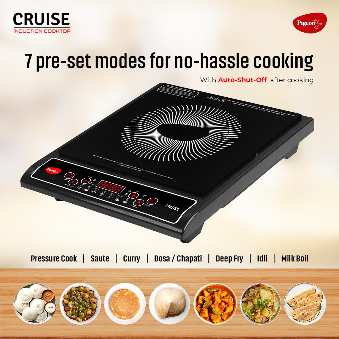 Pigeon by Stovekraft Cruise 1800 watt Induction Cooktop With Crystal Glass,7 Segments LED Display, Auto Switch Off - Black - Image 2