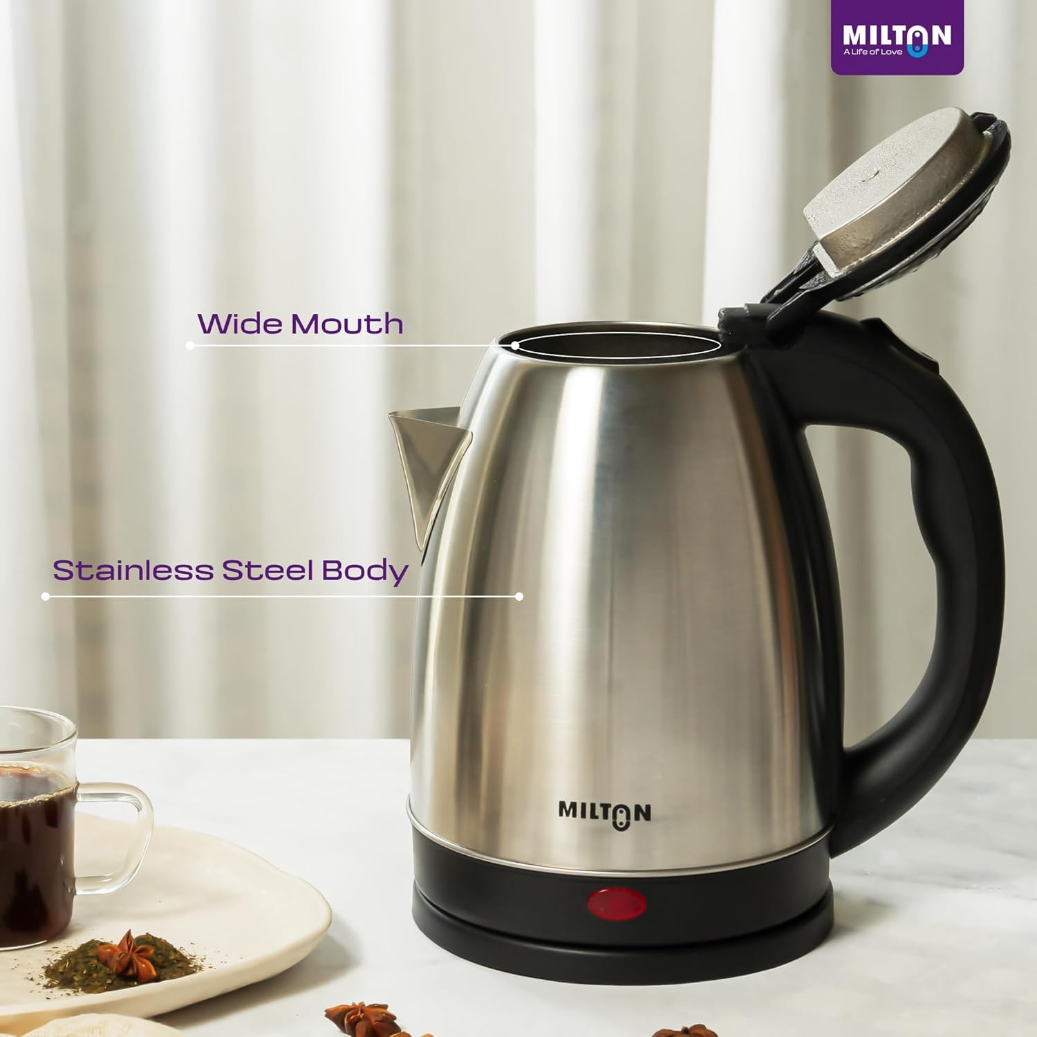 Milton Rapid Electric Kettle 1.8L | 1500 Watts | Stainless Steel Hot Water portable Electric Kettle for Home, Office - Image 4