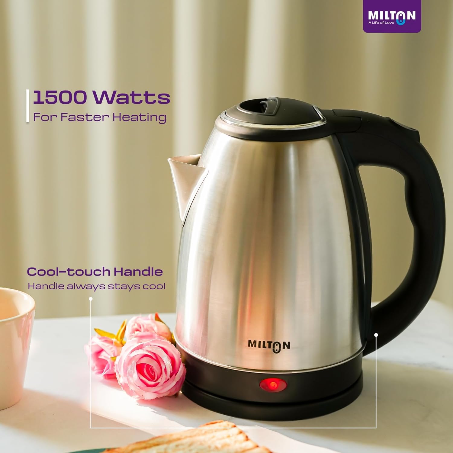 Milton Rapid Electric Kettle 1.8L | 1500 Watts | Stainless Steel Hot Water portable Electric Kettle for Home, Office - Image 8