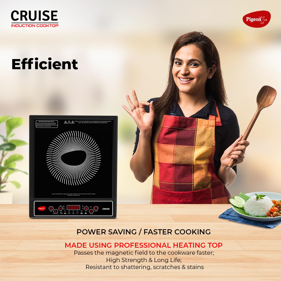 Pigeon by Stovekraft Cruise 1800 watt Induction Cooktop With Crystal Glass,7 Segments LED Display, Auto Switch Off - Black - Image 4