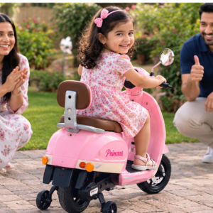 Kids Premium Electric Vespa Scooter with Parent Handle | 12V Battery Ride-On Scooter for Kids (Pink)