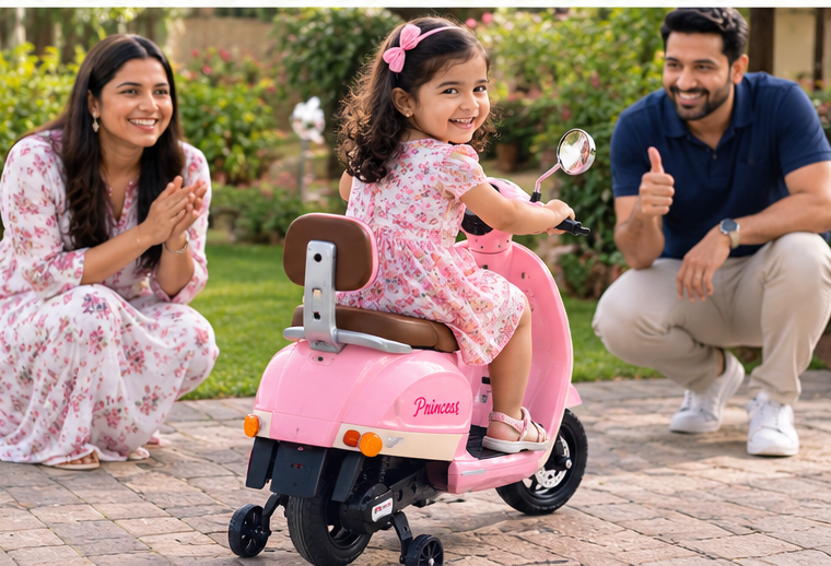 Kids Premium Electric Vespa Scooter with Parent Handle | 12V Battery Ride-On Scooter for Kids (Pink) - Image 12