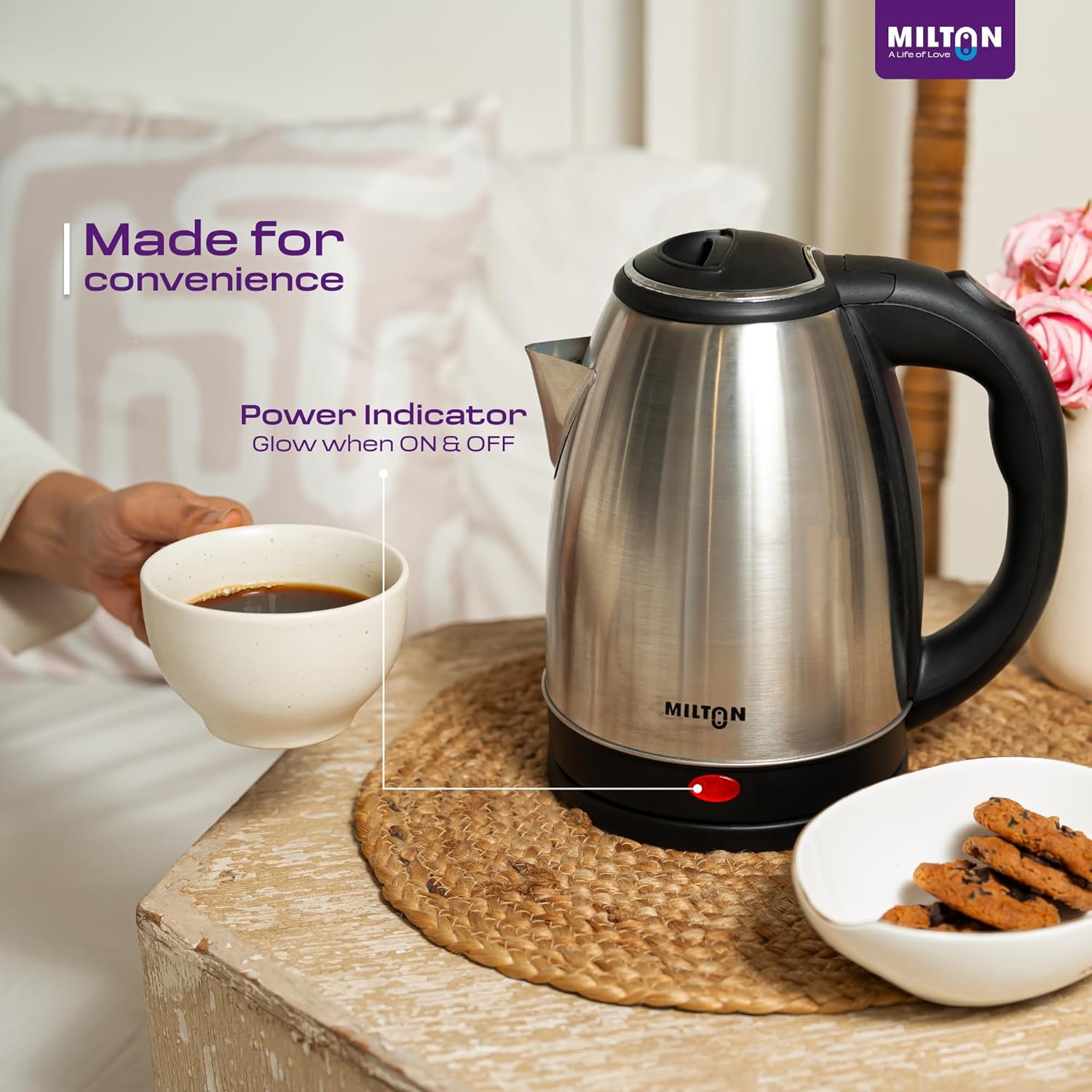 Milton Rapid Electric Kettle 1.8L | 1500 Watts | Stainless Steel Hot Water portable Electric Kettle for Home, Office - Image 5