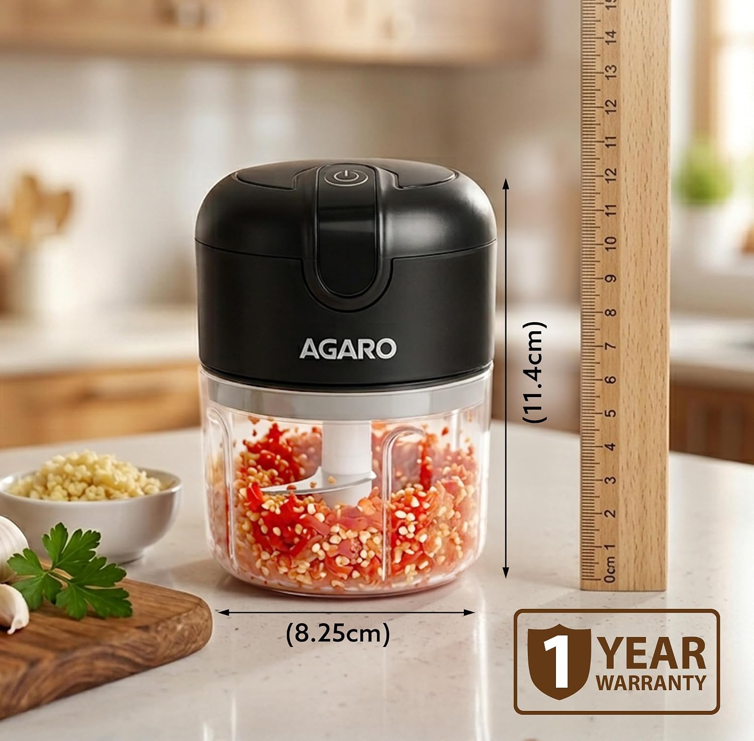 AGARO Elite Rechargeable Mini Electric Chopper, Food Grade Bowl, Stainless Steel Blades, Rechargeable, One Touch Operation, for Chopping Garlic, Ginger, Onion, Vegetable, Nuts, 250 Ml, Black - Image 8